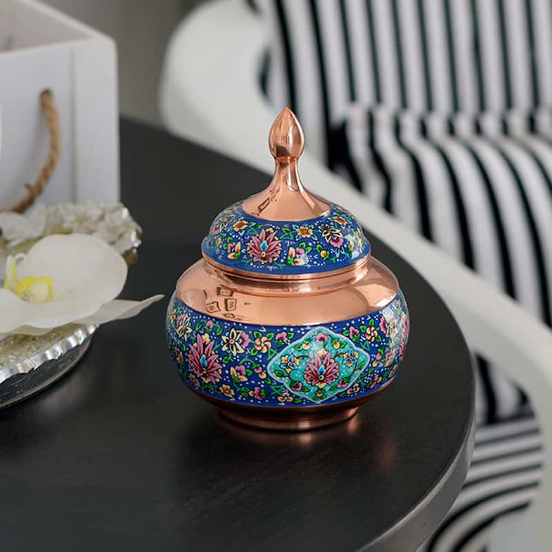 قندان مسی میناکاری با ترکیب هنر قلم‌مو و بدنه مسی نفیس